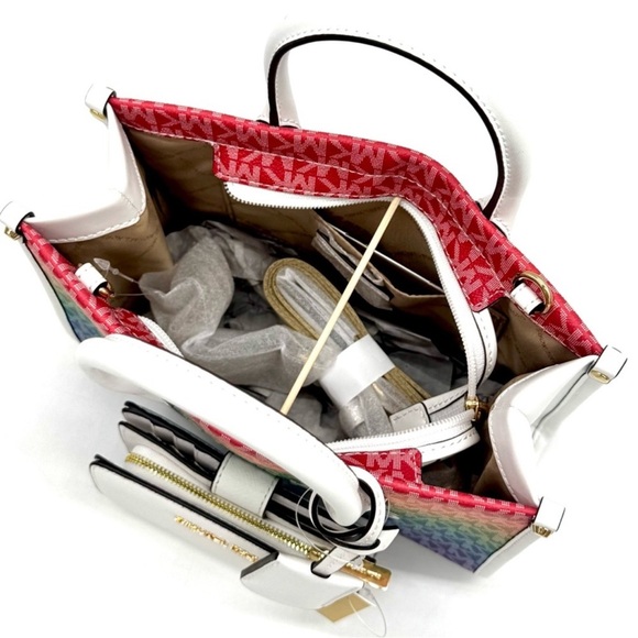 Michael Kors Mirella SM Signature Logo Xbody Tote Bag & Matching Bifold Wallet 🌈 - Picture 7 of 12